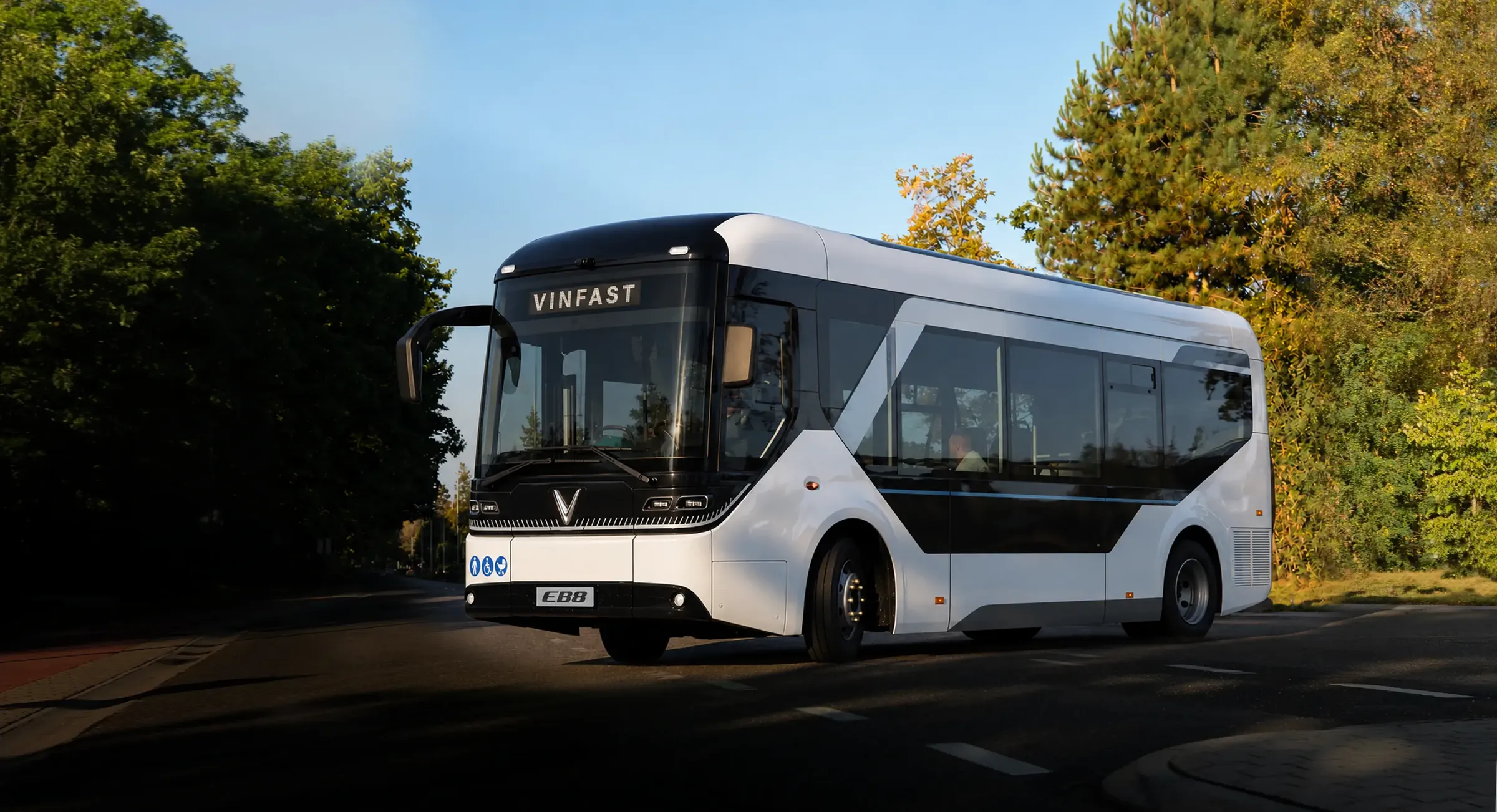 VinFast EB8 electric bus on a city street