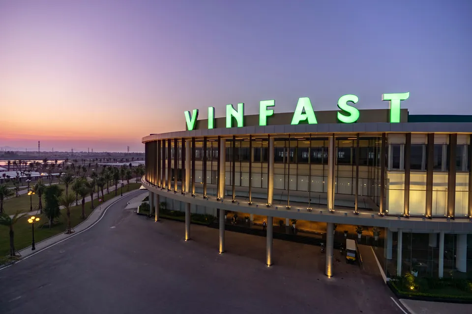 VinFast factory entrance at dusk