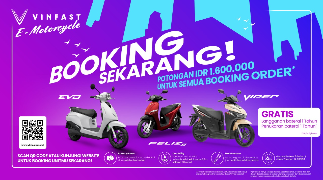 VINFAST OFFICIALLY LAUNCHES EARLY BOOKING PROGRAM FOR THREE BATTERY-SWAPPING E-MOTORCYCLE MODELS IN INDONESIA
